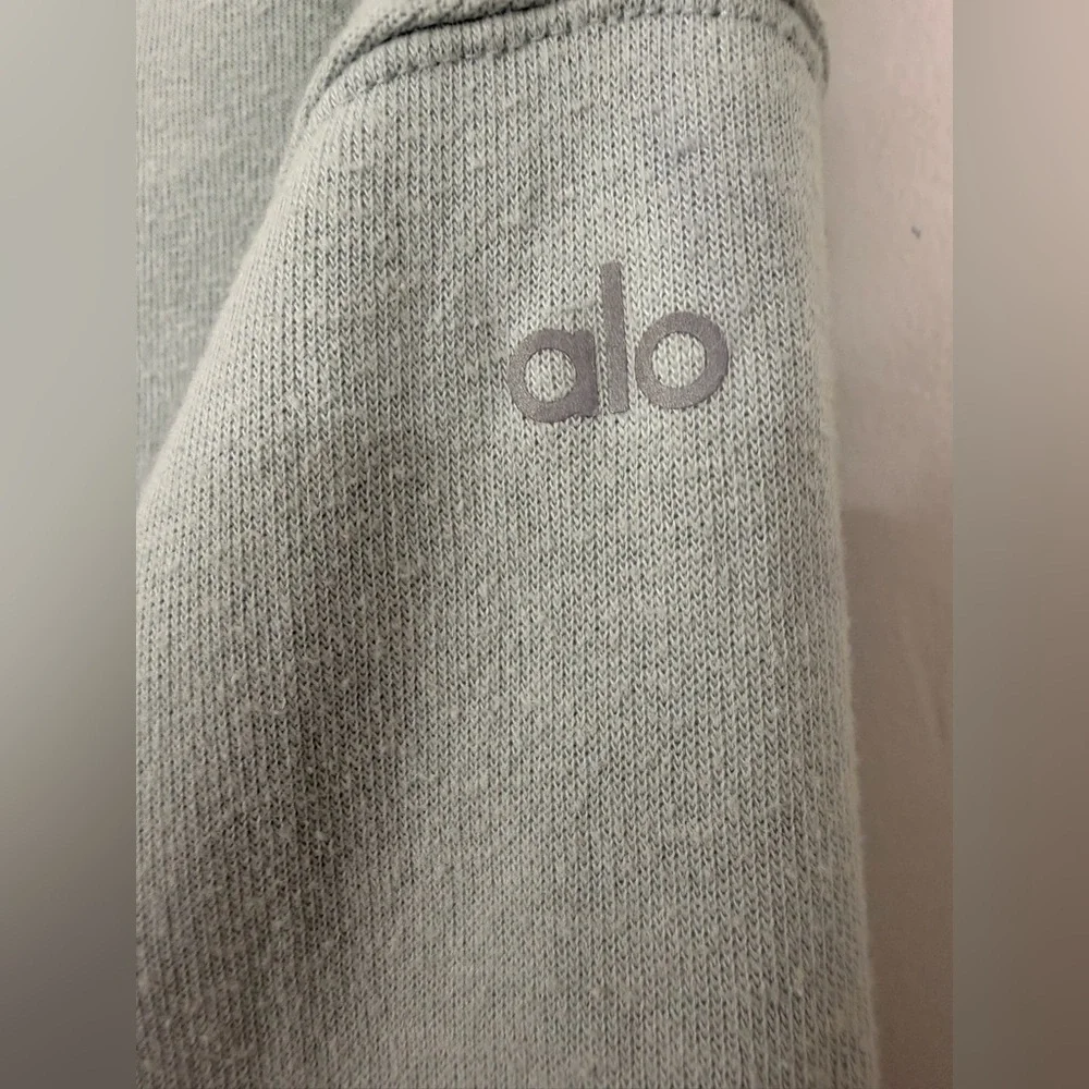 ALO Yoga Cropped Raw Edge Hoodie Light Blue Size Small